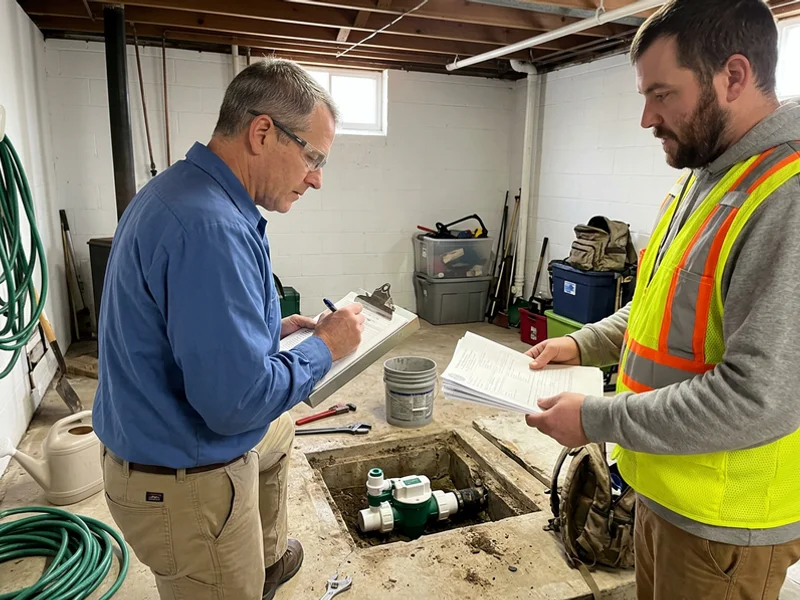 City plumbing inspector checking a new backwater valve install