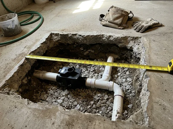 Repaired drain and new valve before backfill