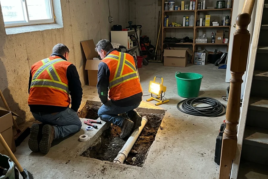 The Backwater Valve Toronto Crew at work in a Toronto basement