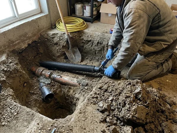 Weeping tile redirected from the sewer to the new sump